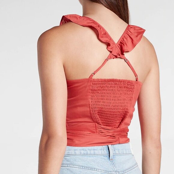 Express Baked Apple Wrap Front Ruffle Strap Tie Front Cami SZ L - Picture 5 of 9